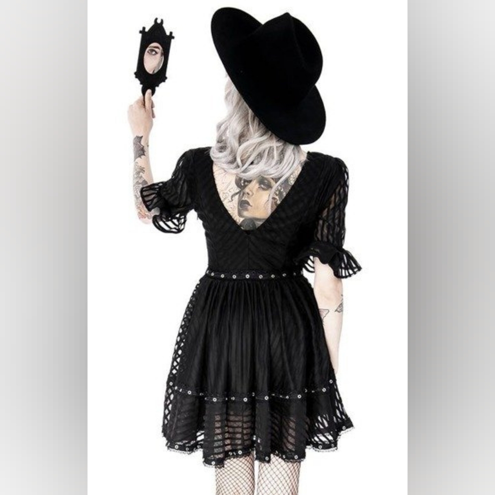 ★ISO★ Restyle Lace Mesh Dolly Dress A-line skirt Crescent Charm Black Dress S - Picture 8 of 8